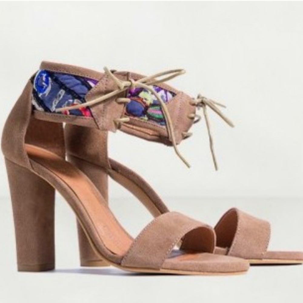 Howsty for Free People Black Sari Heeled Ankle Tie Sandals NIB